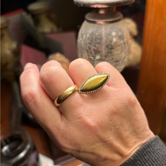 K&R Collection by Silpada NAVETTE Gold Marquise Statement Ring with Crystal Halo - Picture 2 of 9